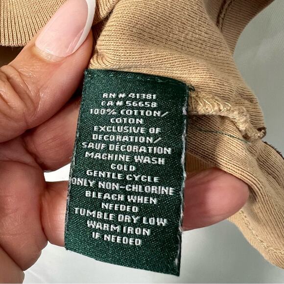 Lauren Ralph Lauren Tan Brown Suede Trim V Neck Long Sleeve top Size Med - Picture 11 of 11